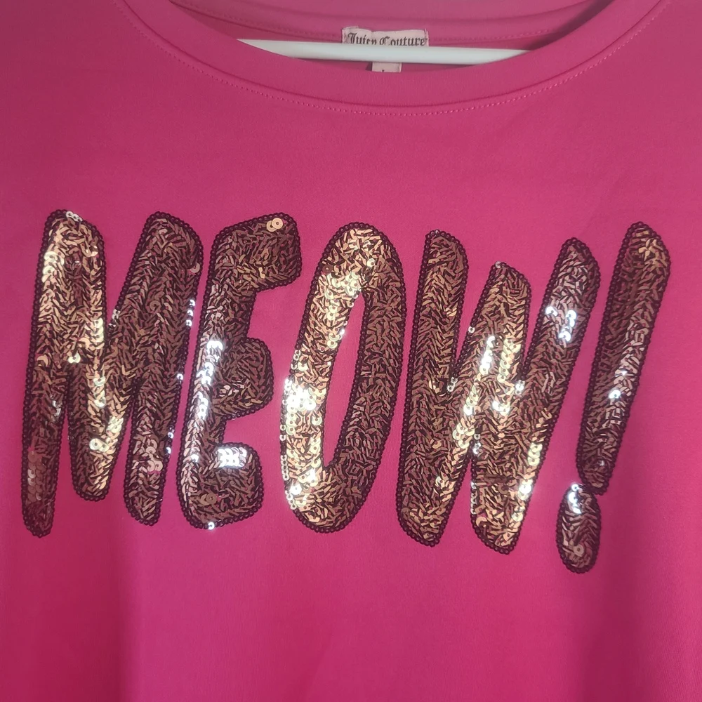 Juicy Couture Pink Meow Long Sleeve Shirt Sequins Size Large - Picture 4 of 16